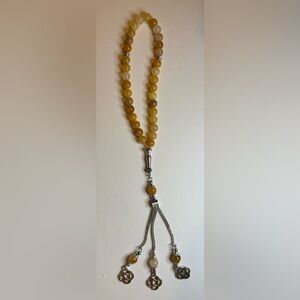 Elegant Yellow Jade Prayer Beads with Silver Accents